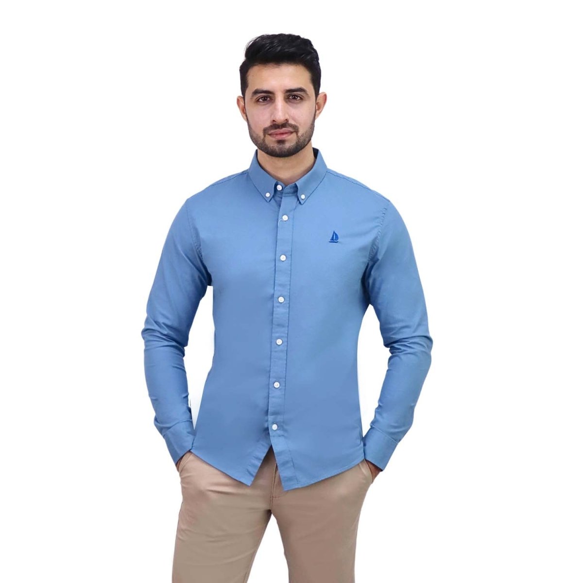 Giordano Men's Cotton Spandex Oxford Slim Fit Embroidery Shirt - Premium Shirts