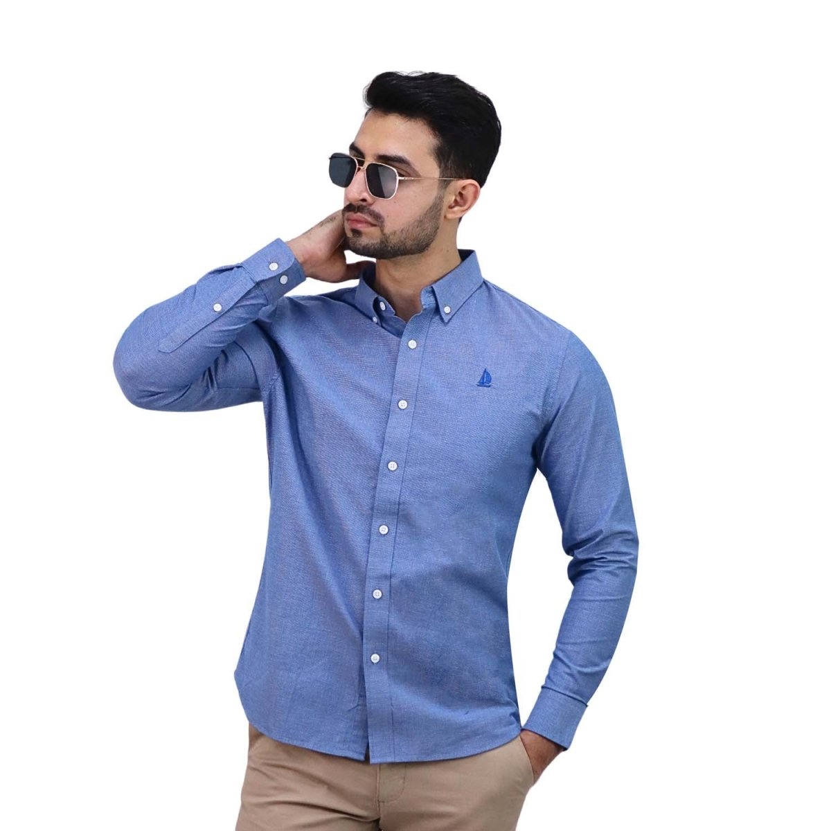 Giordano Men's Cotton Spandex Oxford Slim Fit Embroidery Shirt - Premium Shirts