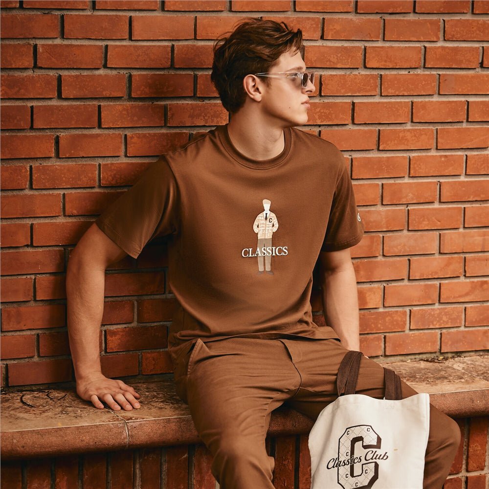 Giordano Men's Crew Neck Short Sleeve Relaxed Fit Classic Logo Print Tee - Premium Print Tee