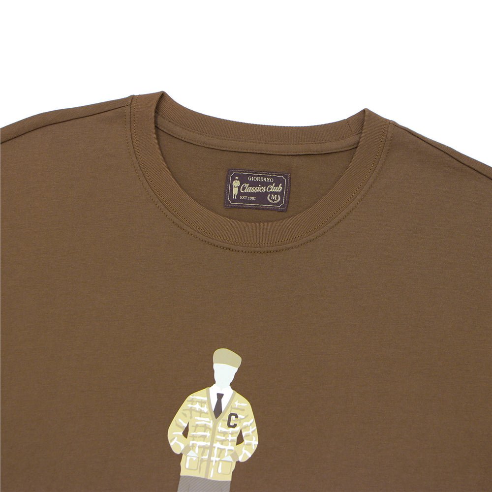 Giordano Men's Crew Neck Short Sleeve Relaxed Fit Classic Logo Print Tee - Premium Print Tee