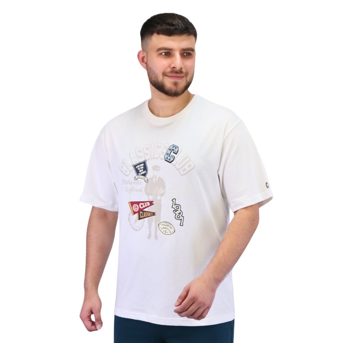 Giordano Men's Crew Neck Short Sleeve Relaxed Fit Classic Logo Print Tee - Premium Print Tee