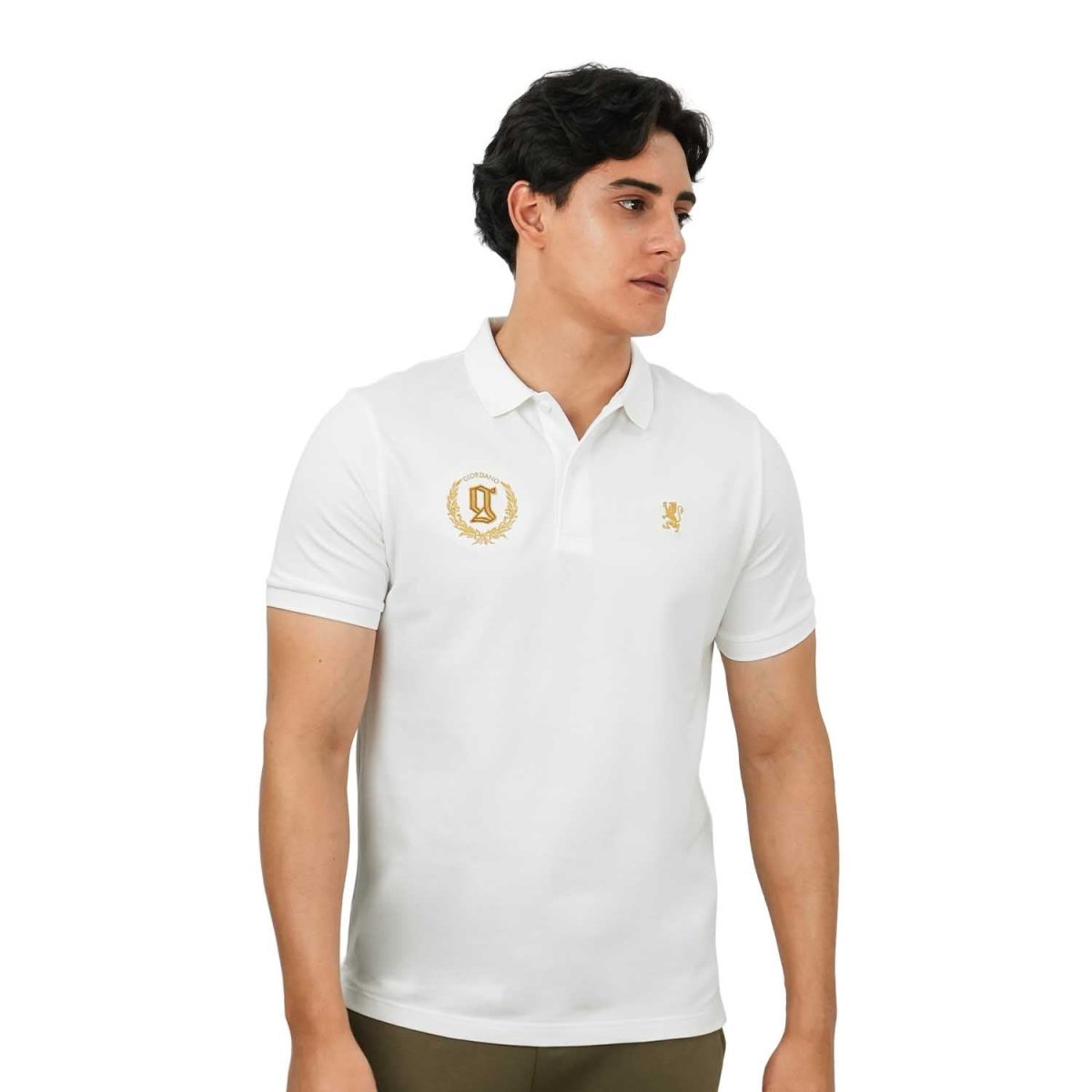 Giordano Men's Embroidered Bold Polo - Slim Fit, Cotton Lycra Pique - Premium Polo