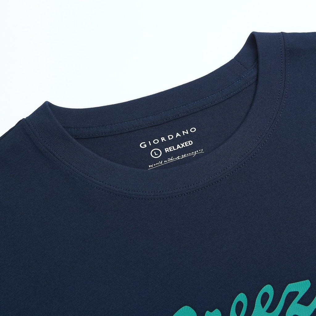 Giordano Men's Endless Lazy Days Navy Breeze Graphic Tee - Premium Print Tee