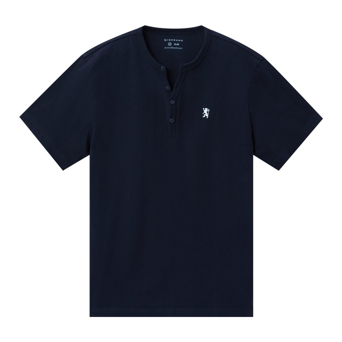 Giordano Men's Henley Tee with Small Lion Embroidery - Premium Tee