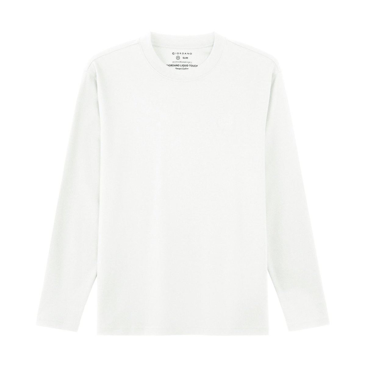 Giordano Men's Interlock Crew Neck Long Sleeve Slim Fit Embroidery Liquid Touch Smart Collar Tees - Premium Tee