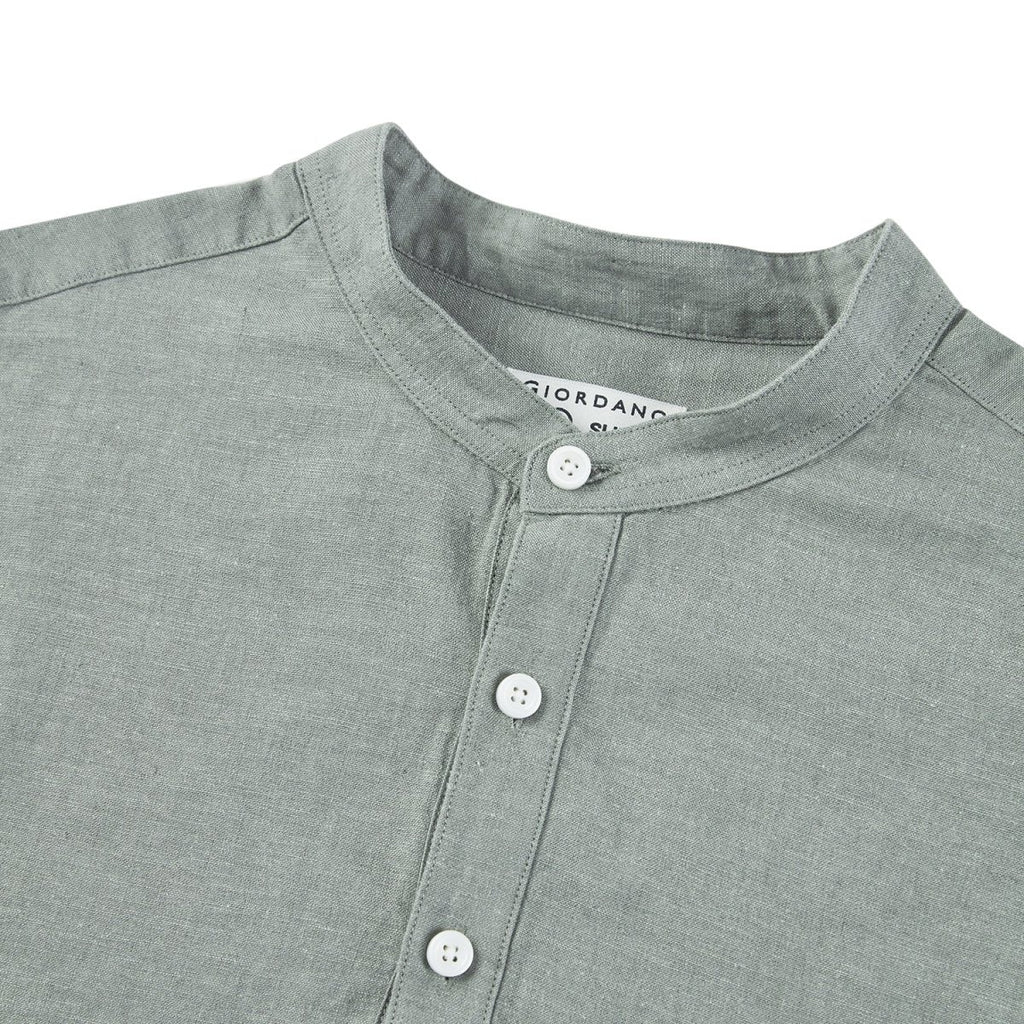 Giordano Men's Linen Band Collar Shirt - Premium Shirts