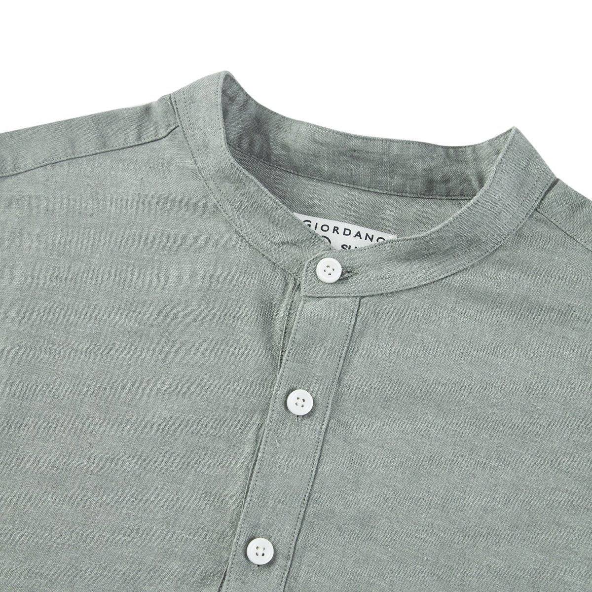 Giordano Men's Linen Band Collar Shirt - Premium Shirts
