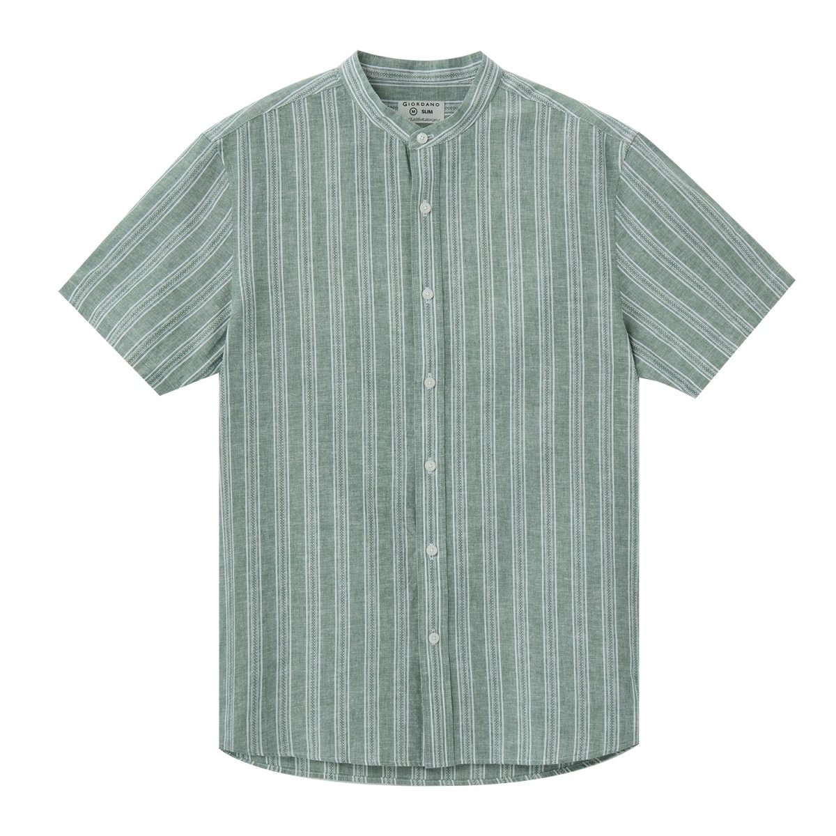 Giordano Men's Linen Cotton Poplin Band Collar Shirt | Slim Fit Summer Style - Premium Shirts