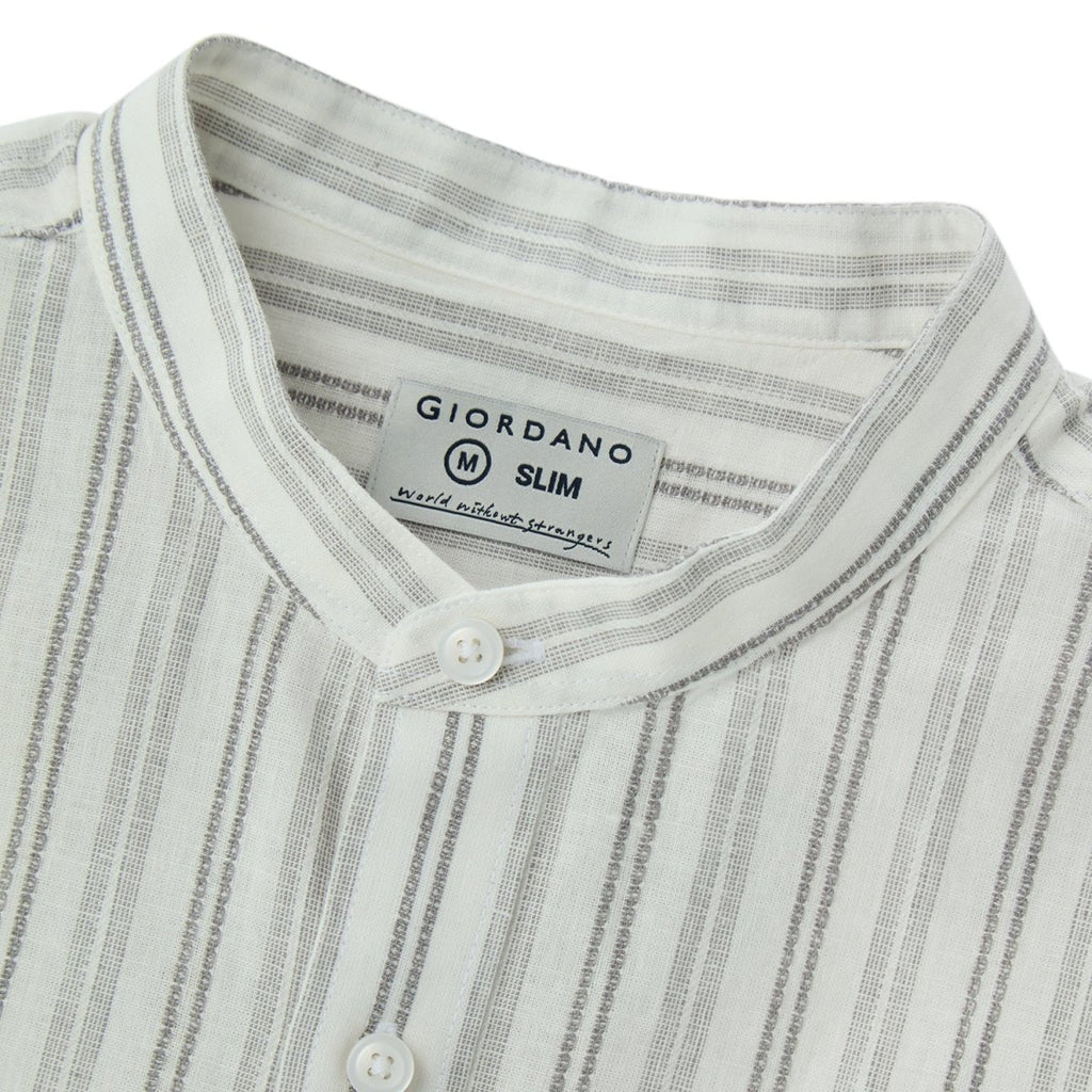 Giordano Men's Linen Cotton Poplin Band Collar Shirt | Slim Fit Summer Style - Premium Shirts
