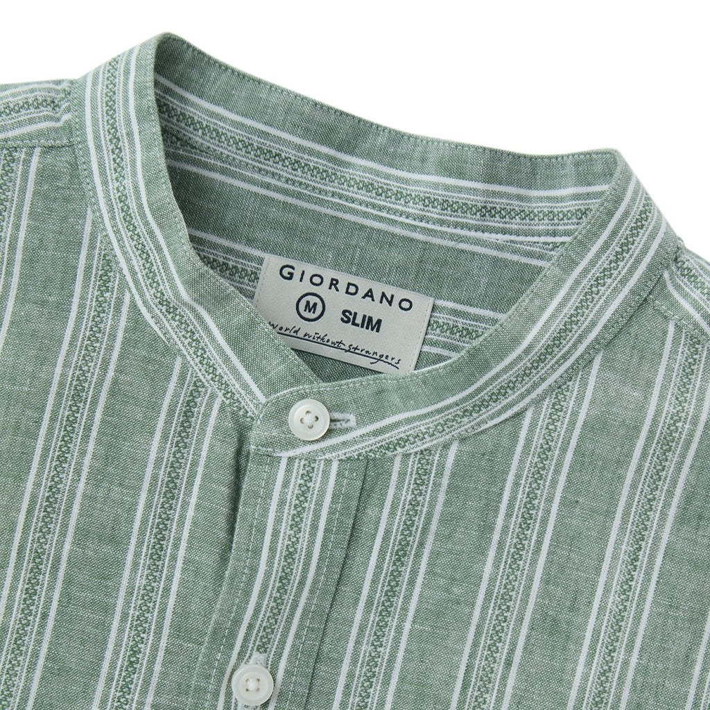 Giordano Men's Linen Cotton Poplin Band Collar Shirt | Slim Fit Summer Style - Premium Shirts