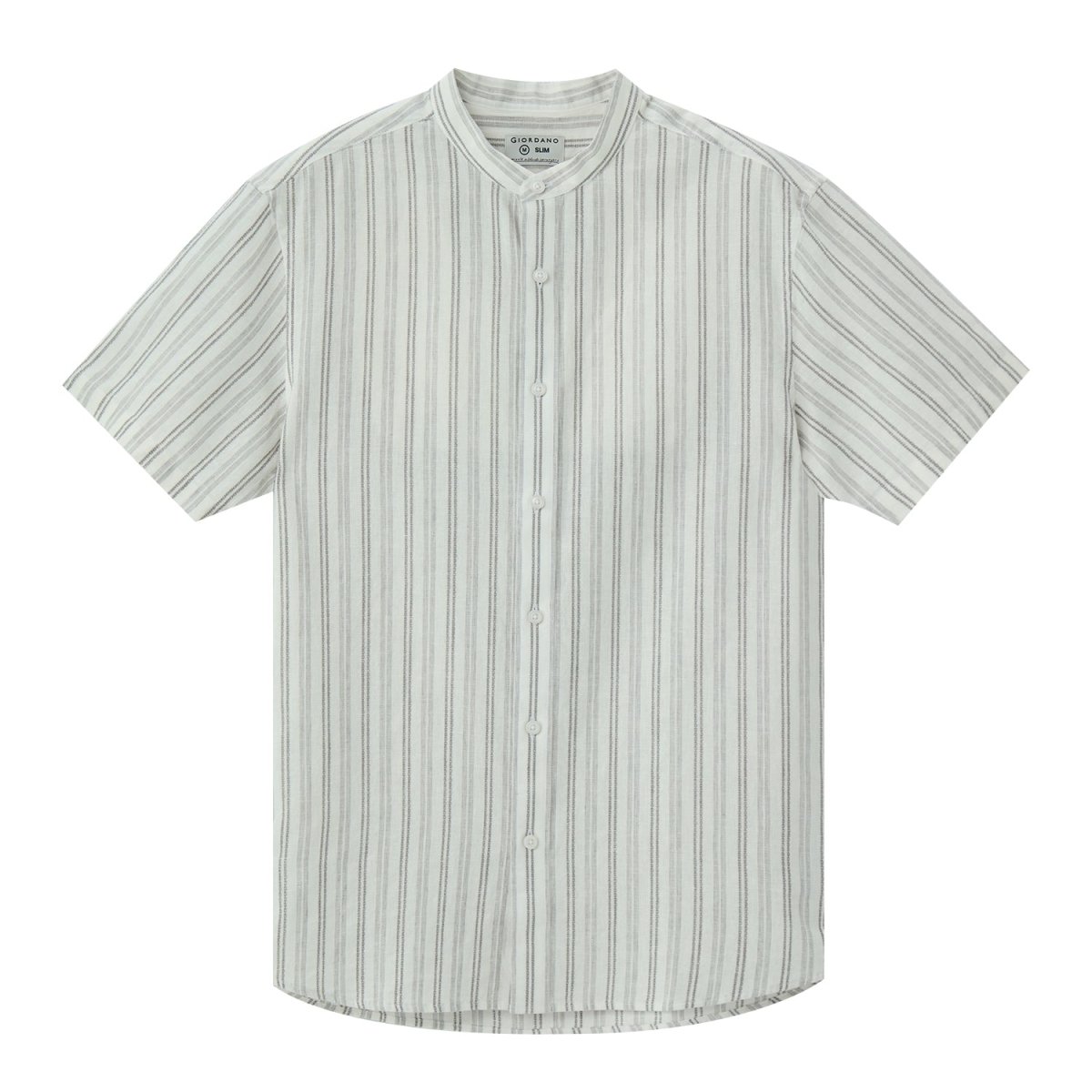 Giordano Men's Linen Cotton Poplin Band Collar Shirt | Slim Fit Summer Style - Premium Shirts