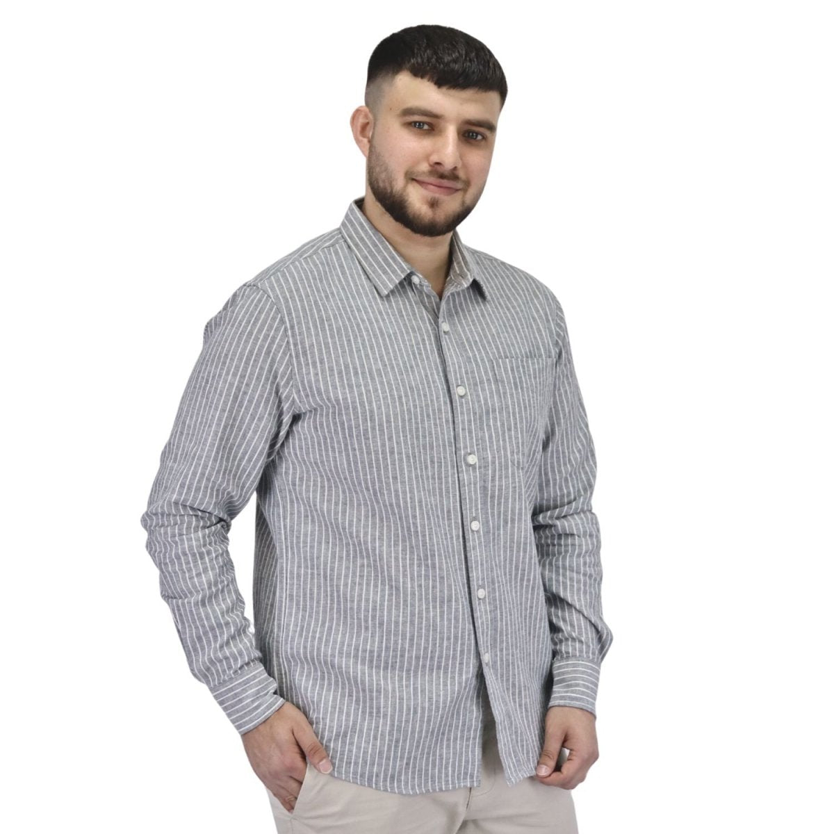 Giordano Men's Linen Long Sleeve Slim Fit Front Button Garment Wash Shirt - Premium Shirts