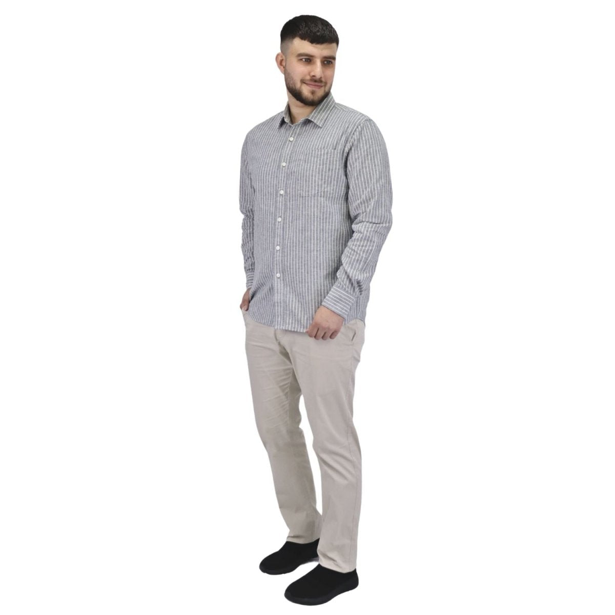 Giordano Men's Linen Long Sleeve Slim Fit Front Button Garment Wash Shirt - Premium Shirts