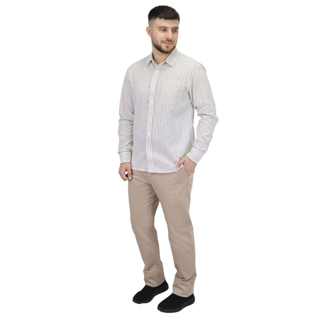 Giordano Men's Linen Long Sleeve Slim Fit Front Button Garment Wash Shirt - Premium Shirts