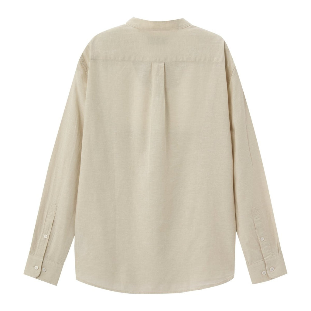 Giordano Men's Linen Poplin Blend Stand Collar Shirt - Premium Shirts