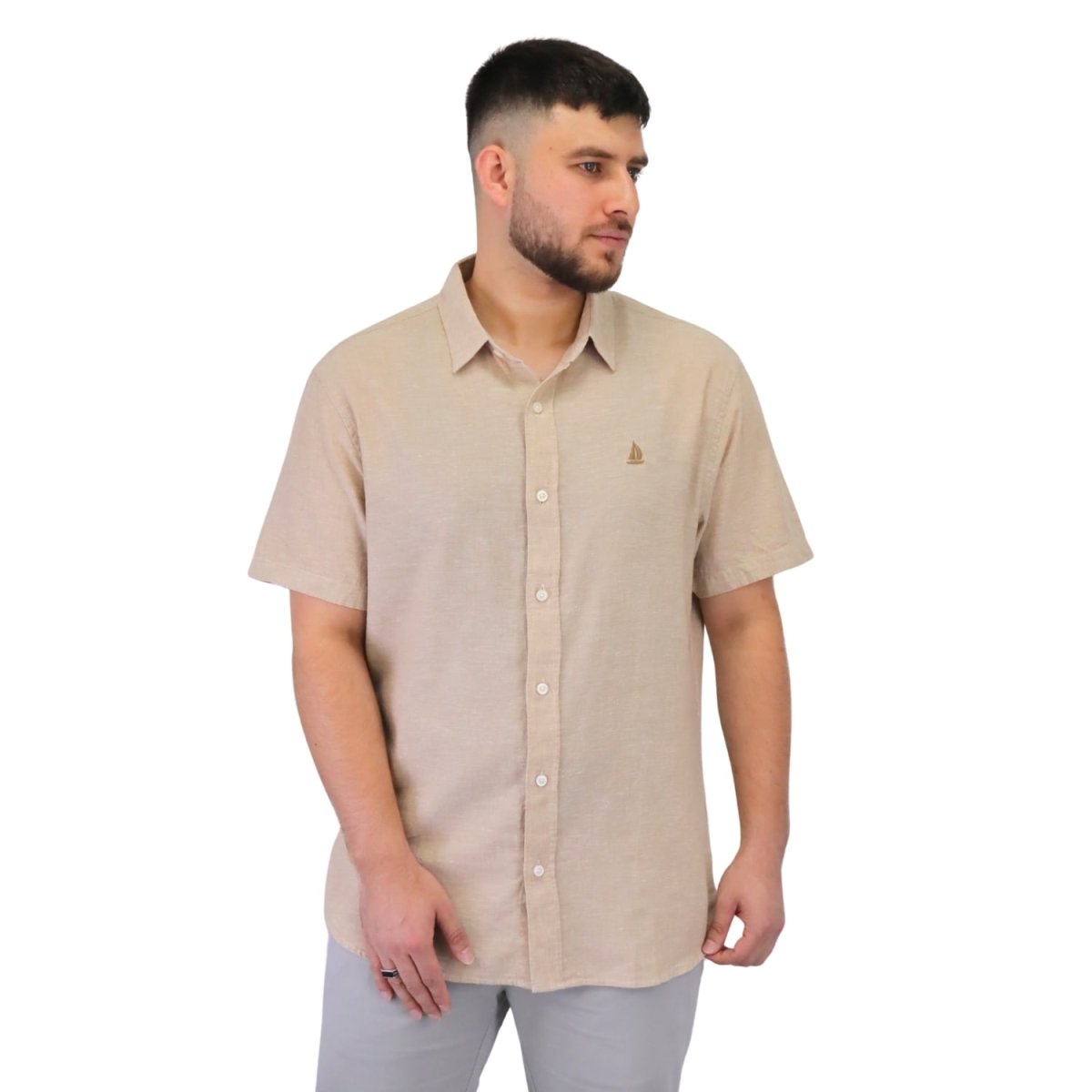 Giordano Men's Linen Short Sleeve Slim Fit Front Button Garment Wash Shirt - Premium Shirts