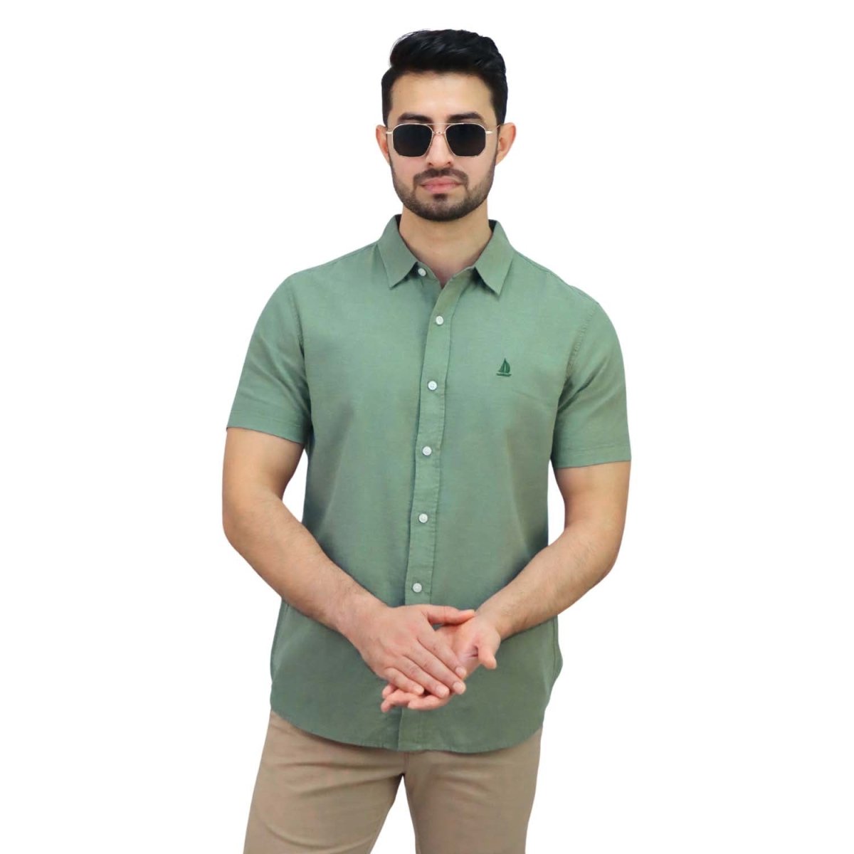 Giordano Men's Linen Short Sleeve Slim Fit Front Button Garment Wash Shirt - Premium Shirts
