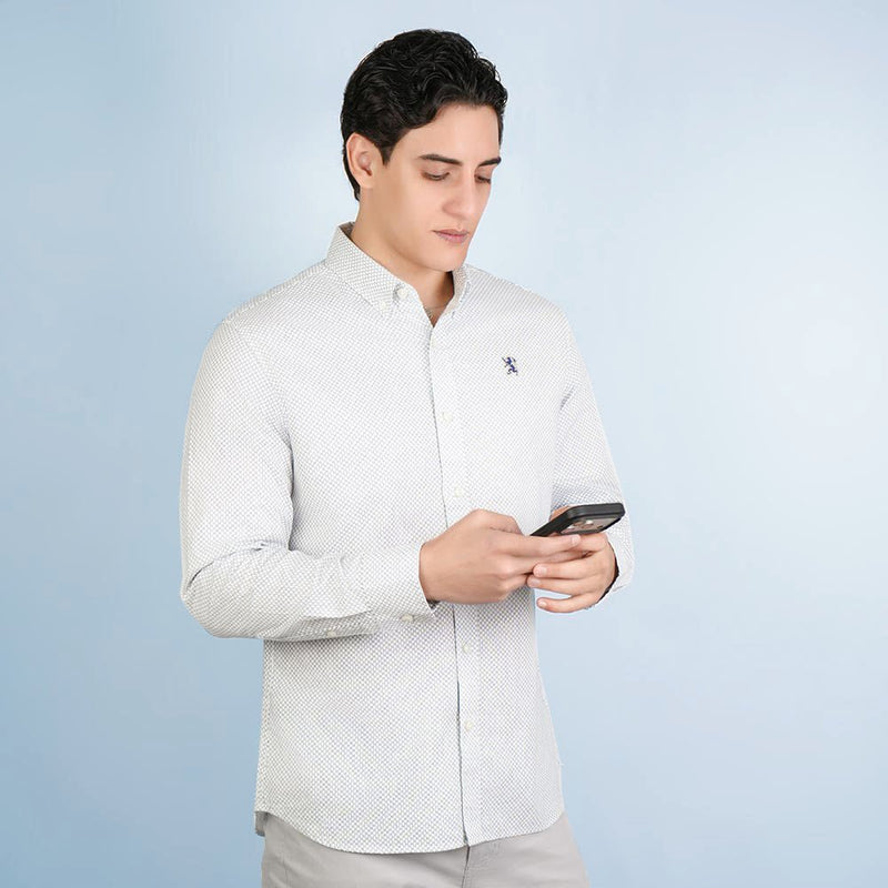 Giordano Men's Lion Oxford Printed Long Sleeve Shirt - Premium Shirts