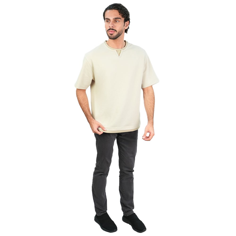 Giordano Men’s Loose Jacquard Interlock Crew Neck Short Sleeve Tee - first_variant_option_2 Premium Tee for Giordano