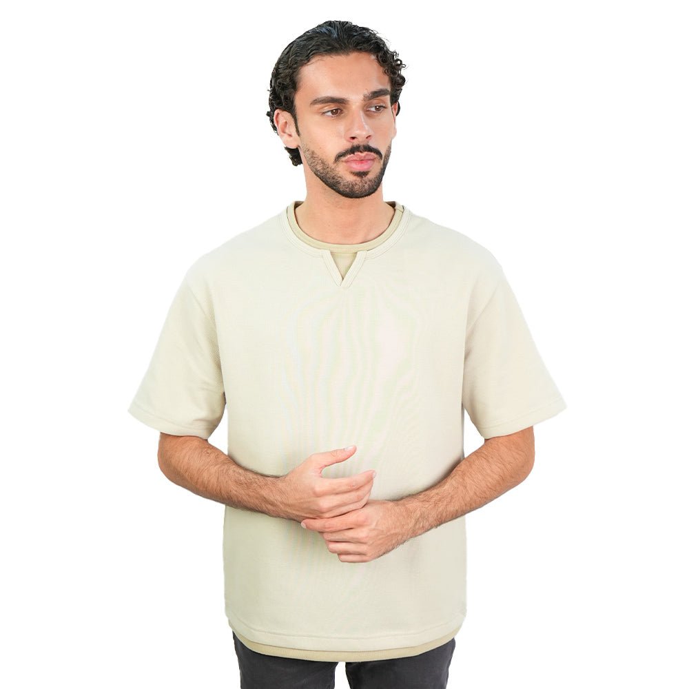 Giordano Men’s Loose Jacquard Interlock Crew Neck Short Sleeve Tee - first_variant_option_2 Premium Tee for Giordano
