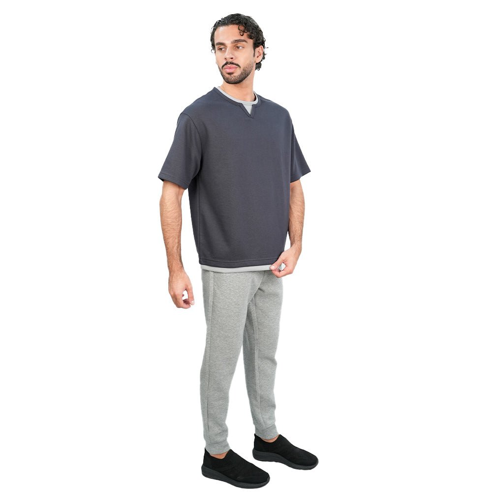 Giordano Men’s Loose Jacquard Interlock Crew Neck Short Sleeve Tee - first_variant_option_2 Premium Tee for Giordano