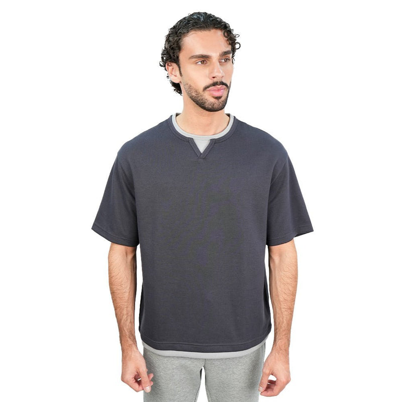 Giordano Men’s Loose Jacquard Interlock Crew Neck Short Sleeve Tee - first_variant_option_2 Premium Tee for Giordano