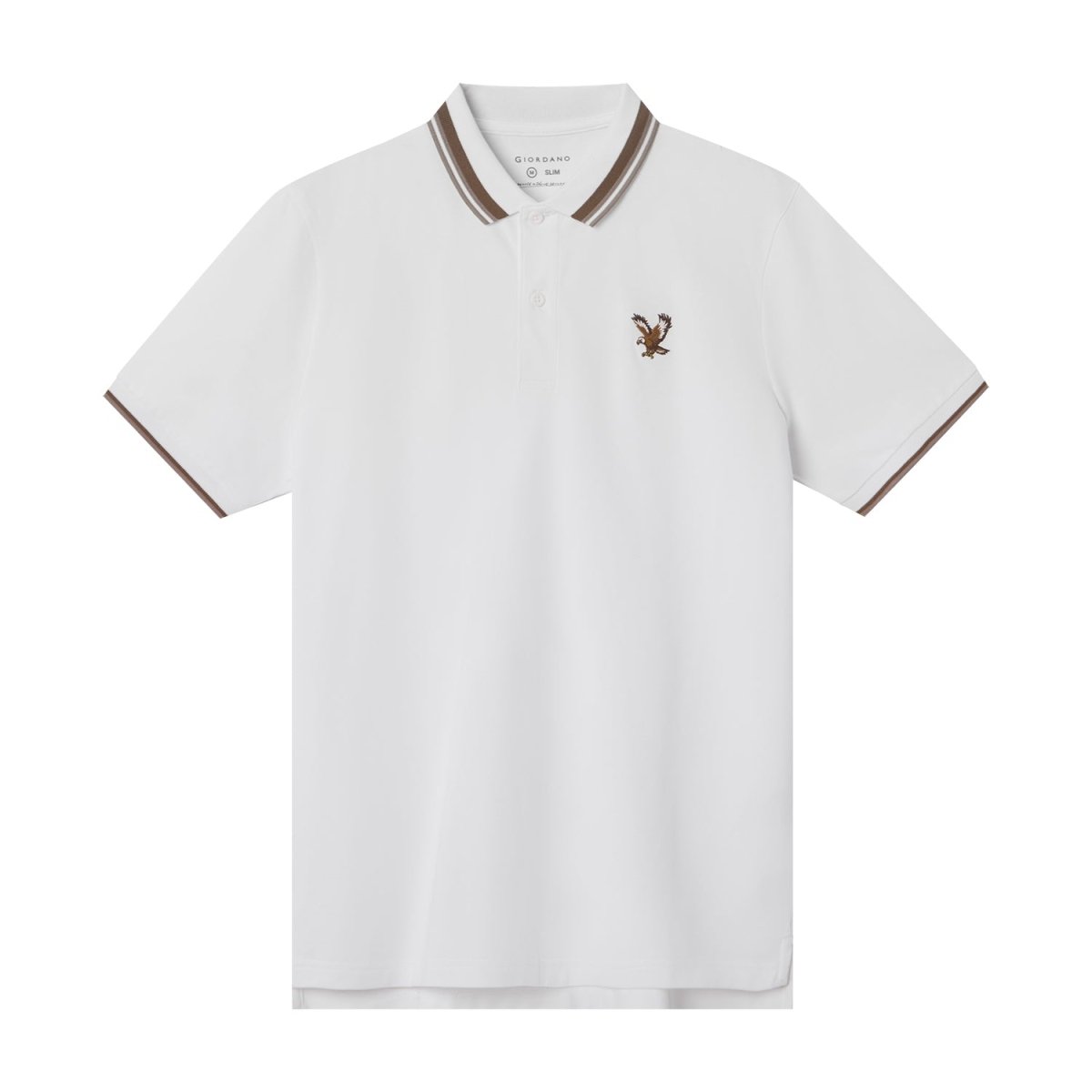 Giordano Men's Pique Flat Knit Collar Short Sleeve Eagle Embroidery Solid Color Polo - Premium polo