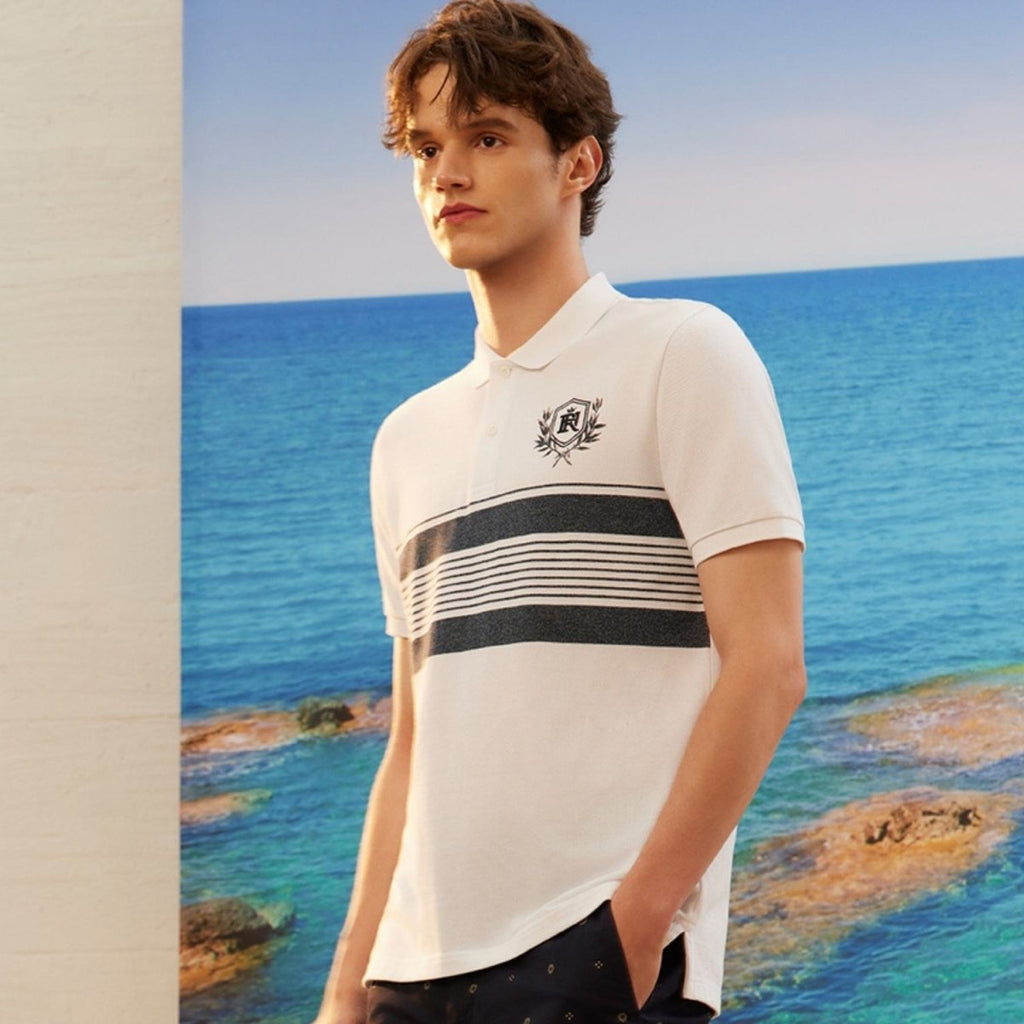 Giordano Men's Pique Flat Knit Collar Short Sleeve Thematic Slim Fit Embroidery Bold Polo - Premium Polo