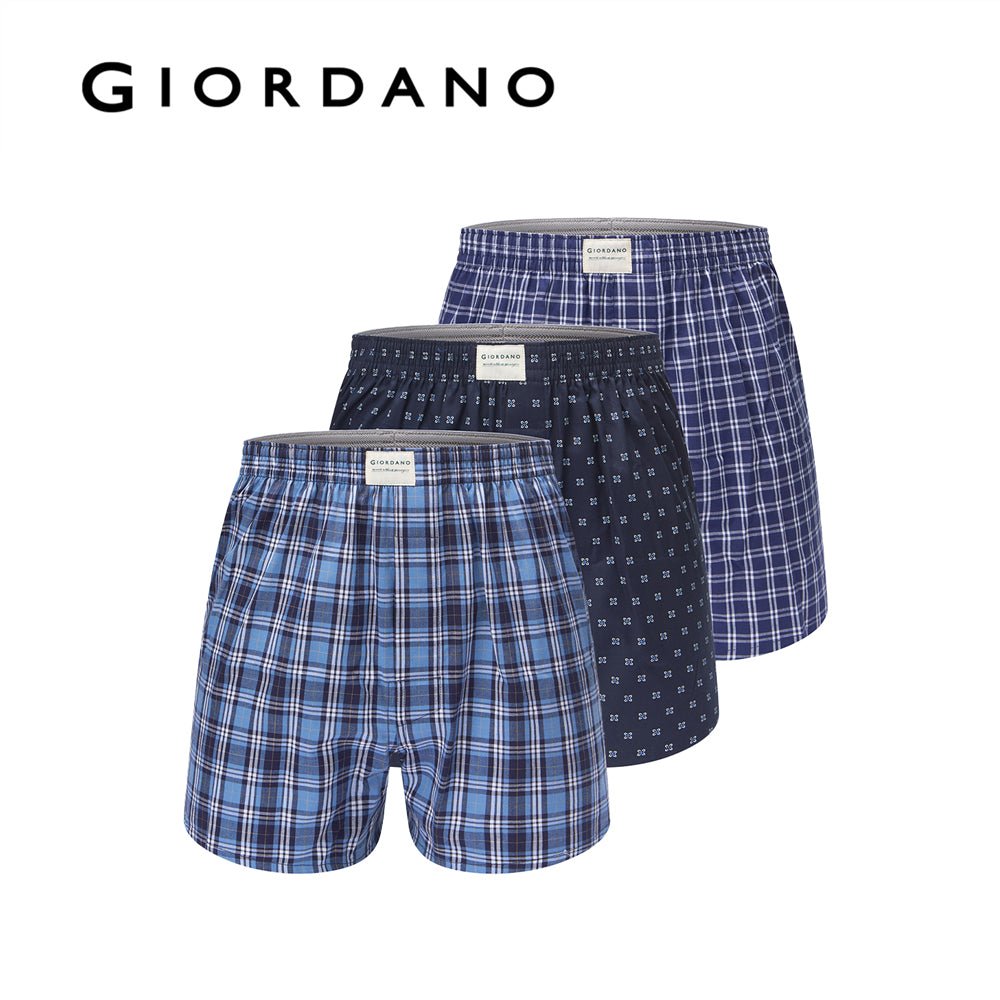 Giordano Men's Regular Fit Cotton Poplin Boxers 3-Pack - Premium Joggers