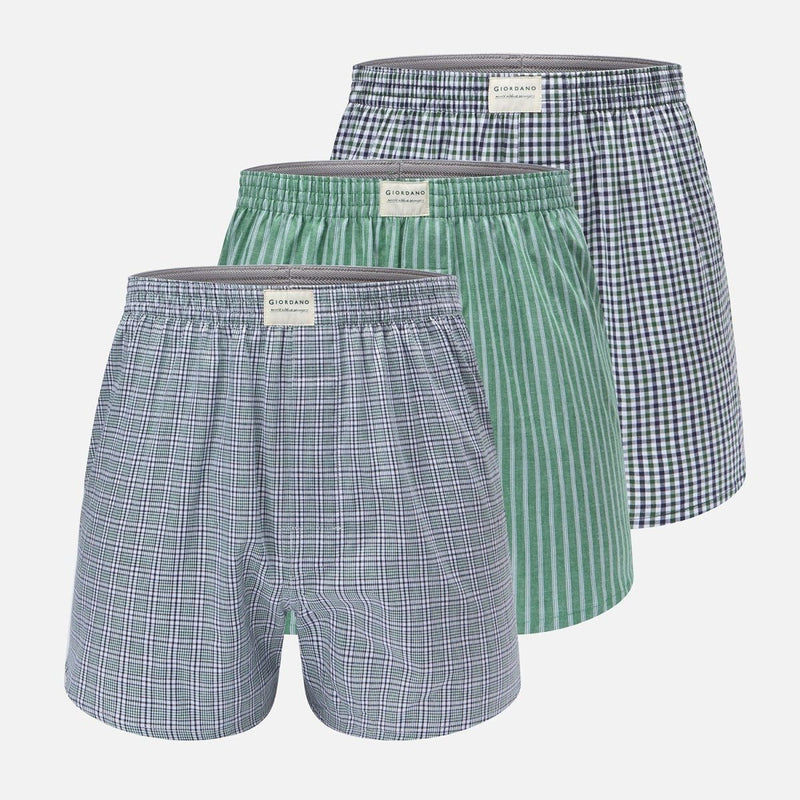 Giordano Men’s Regular Fit Cotton Poplin Boxers 3-Pack - Premium Briefs