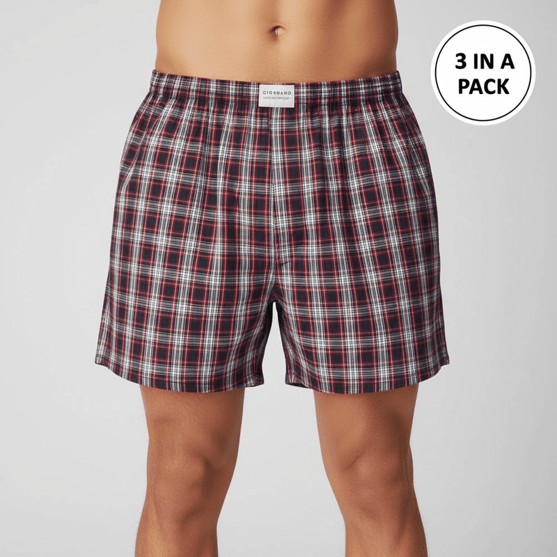 Giordano Men's Regular Fit Cotton Poplin Boxers 3 - Pack - first_variant_option_2 Premium Briefs for Giordano