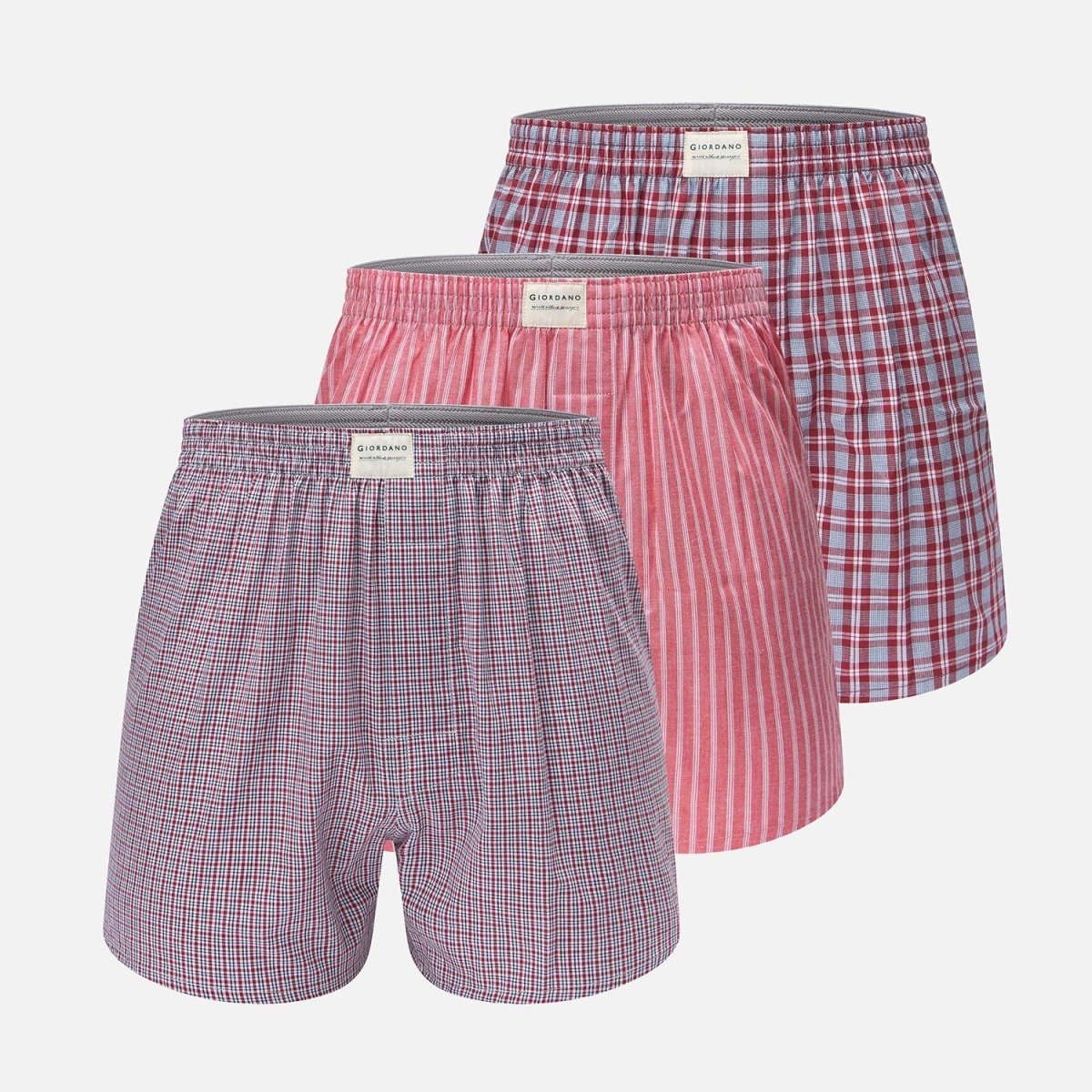 Giordano Men’s Regular Fit Cotton Poplin Boxers 3-Pack - Premium Briefs