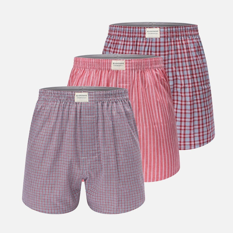 Giordano Men’s Regular Fit Cotton Poplin Boxers 3-Pack - Premium Briefs