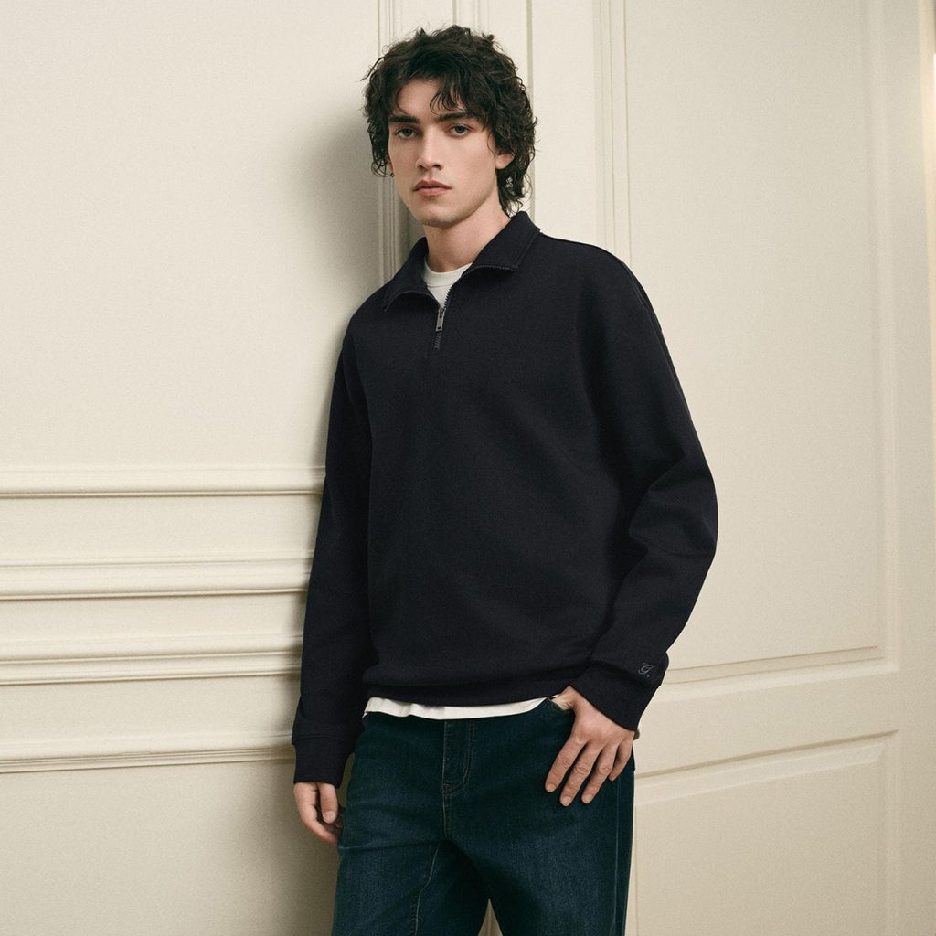 Giordano Men’s Regular Fit Lyocell Half-Zip Sweatshirt - Premium Tee