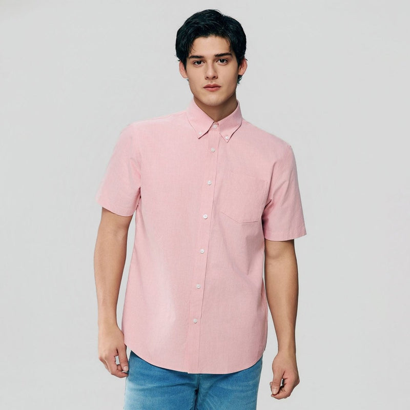 Giordano Men’s Regular Fit Wrinkle-Free Short Sleeve Oxford Shirt - Premium Shirts