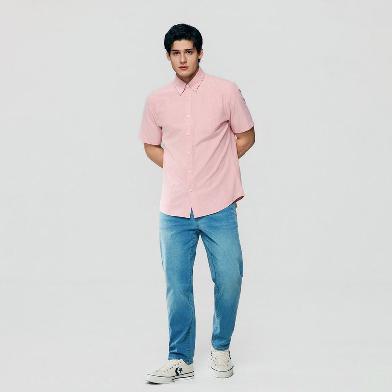 Giordano Men’s Regular Fit Wrinkle-Free Short Sleeve Oxford Shirt - Premium Shirts