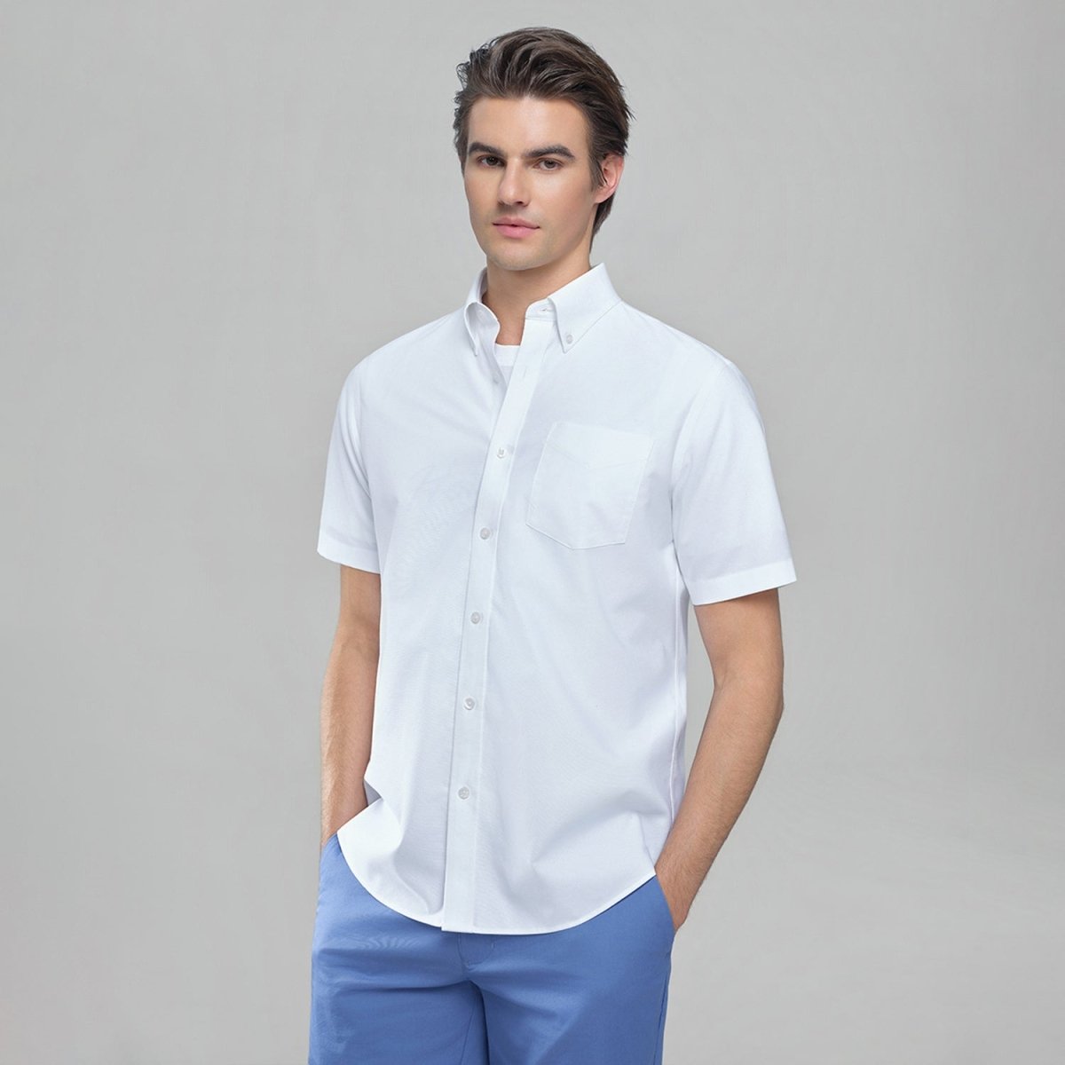 Giordano Men's Regular Fit Wrinkle-Free Short Sleeve Oxford Shirt - Premium Shirts