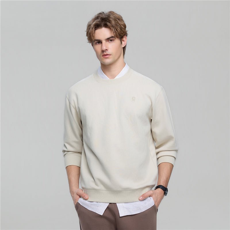 Giordano Men's Relaxed Crew Neck Sweatshirt with Embroidery - Premium Sweatshirts