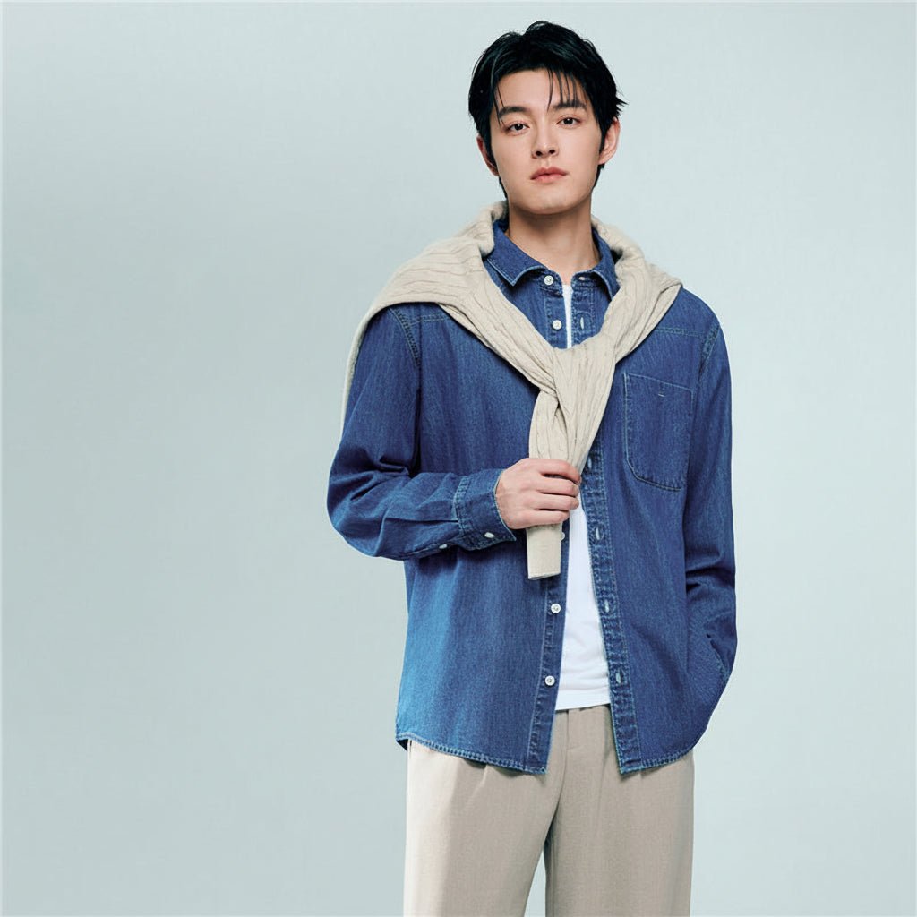 Giordano Men’s Relaxed Denim Long Sleeve Button Shirt - first_variant_option_2 Premium Shirt for Giordano