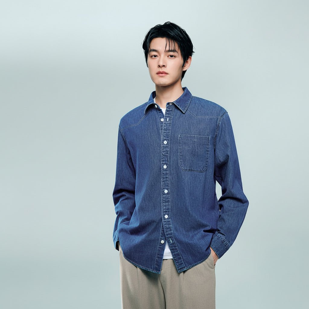 Giordano Men’s Relaxed Denim Long Sleeve Button Shirt - first_variant_option_2 Premium Shirt for Giordano