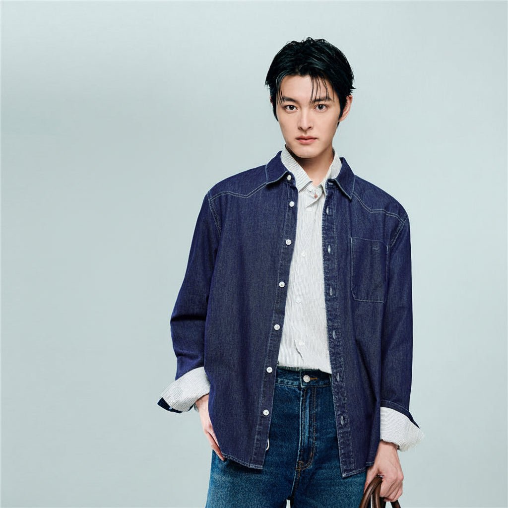 Giordano Men’s Relaxed Denim Long Sleeve Button Shirt - first_variant_option_2 Premium Shirt for Giordano