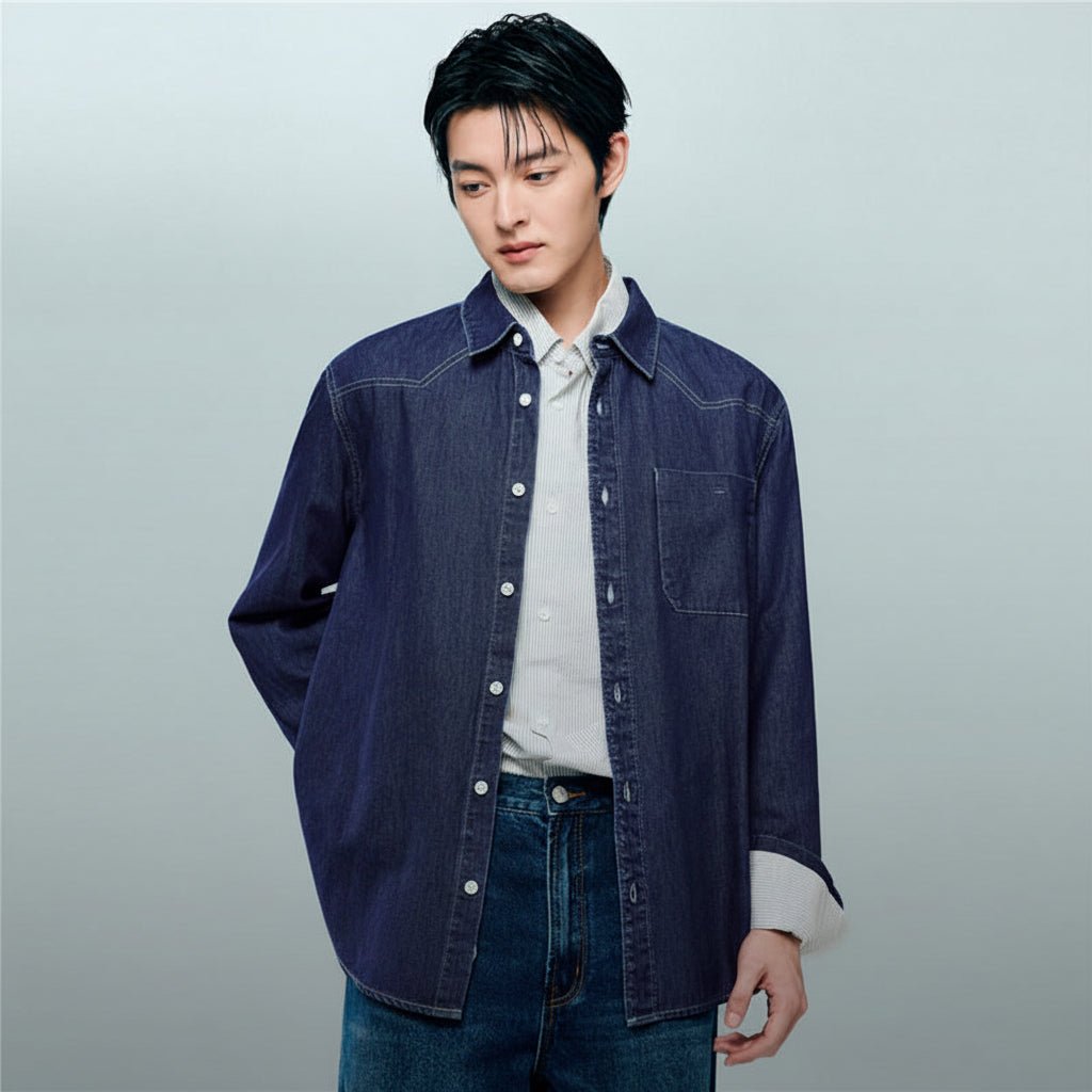 Giordano Men’s Relaxed Denim Long Sleeve Button Shirt - first_variant_option_2 Premium Shirt for Giordano