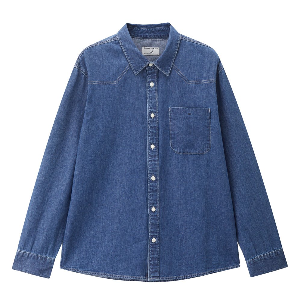 Giordano Men’s Relaxed Denim Long Sleeve Button Shirt - first_variant_option_2 Premium Shirt for Giordano