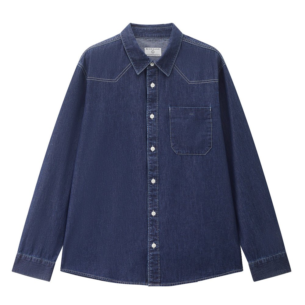 Giordano Men’s Relaxed Denim Long Sleeve Button Shirt - first_variant_option_2 Premium Shirt for Giordano