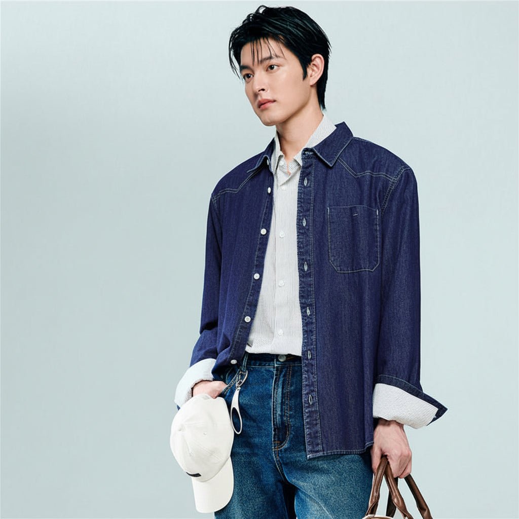 Giordano Men’s Relaxed Denim Long Sleeve Button Shirt - first_variant_option_2 Premium Shirt for Giordano