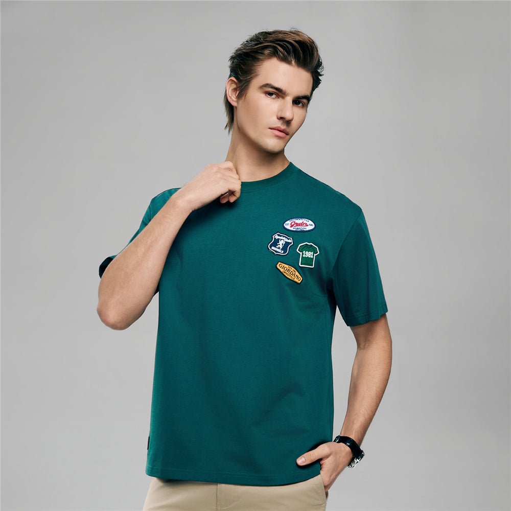 Giordano Men's Relaxed Fit Multi - Badge Graphic Tee - first_variant_option_2 Premium Print Tee for Giordano