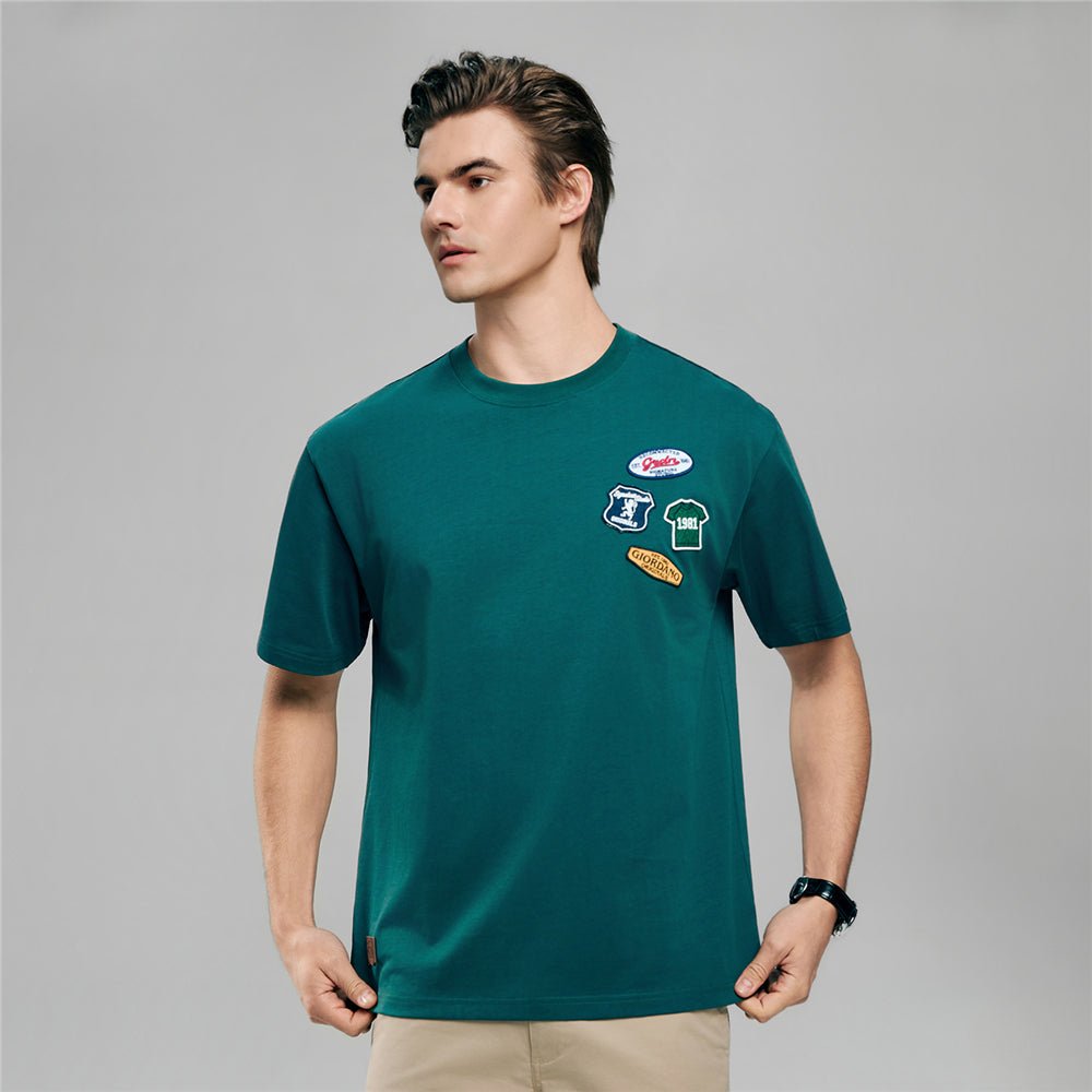 Giordano Men's Relaxed Fit Multi - Badge Graphic Tee - first_variant_option_2 Premium Print Tee for Giordano