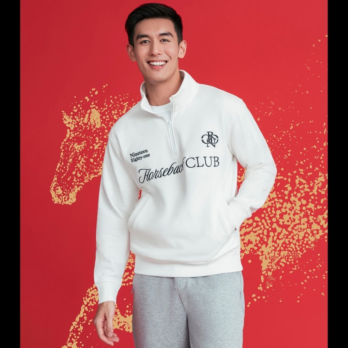 Giordano Men’s Relaxed French Terry Half - Neck Printed Sweatshirt - first_variant_option_2 Premium Sweatshirts for Giordano