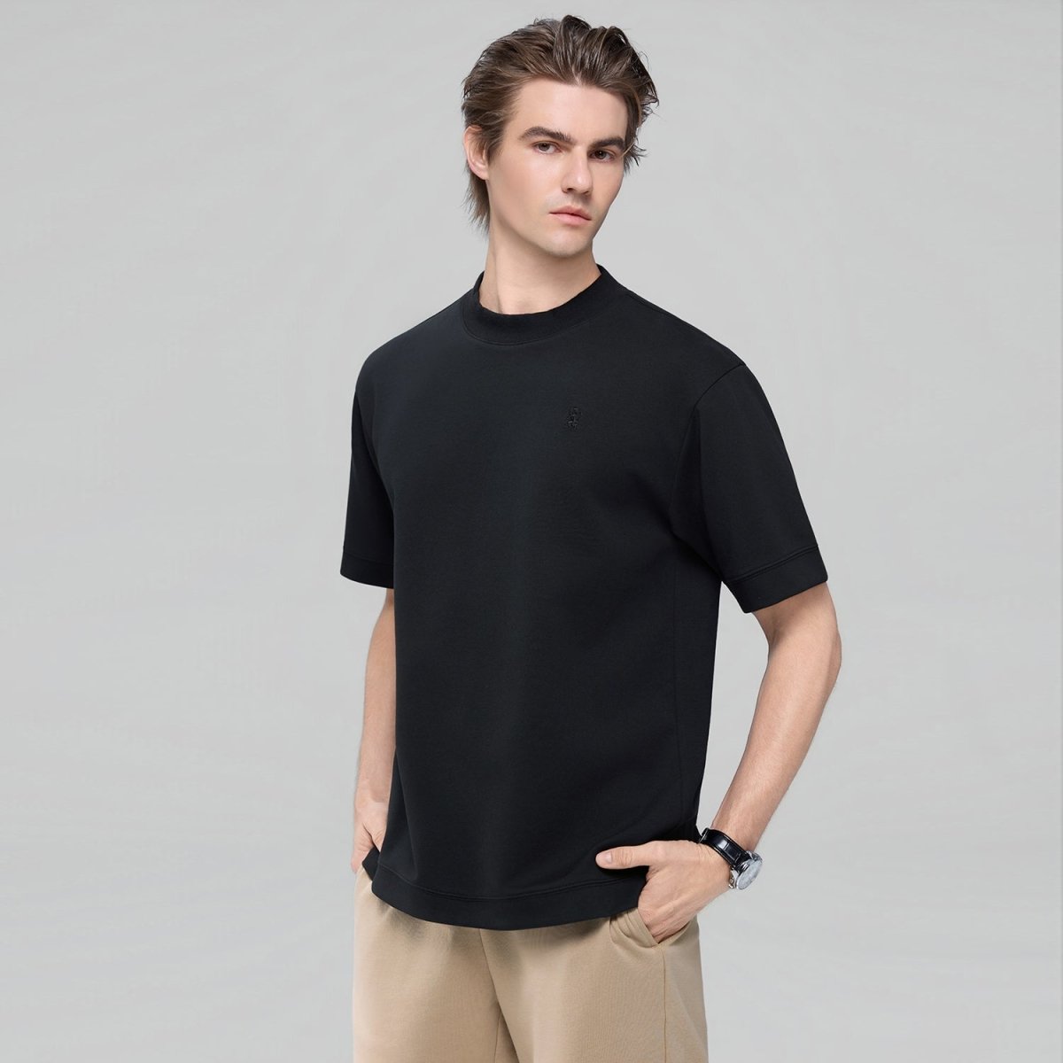 Giordano Men's Relaxed Interlock Crew Neck Tee With Embroidery - first_variant_option_2 Premium Tee for Giordano