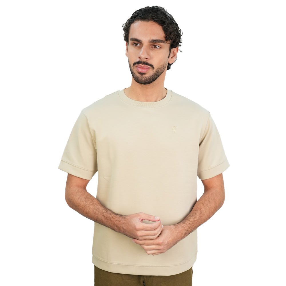 Giordano Men’s Relaxed Interlock Crew Neck Tee with Embroidery - Premium Tee
